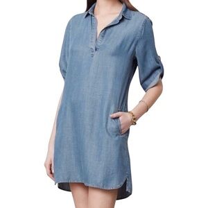 Anthropologie Cloth & Stone Chambray 3/4 Sleeve Tunic Dress in Blue Wash